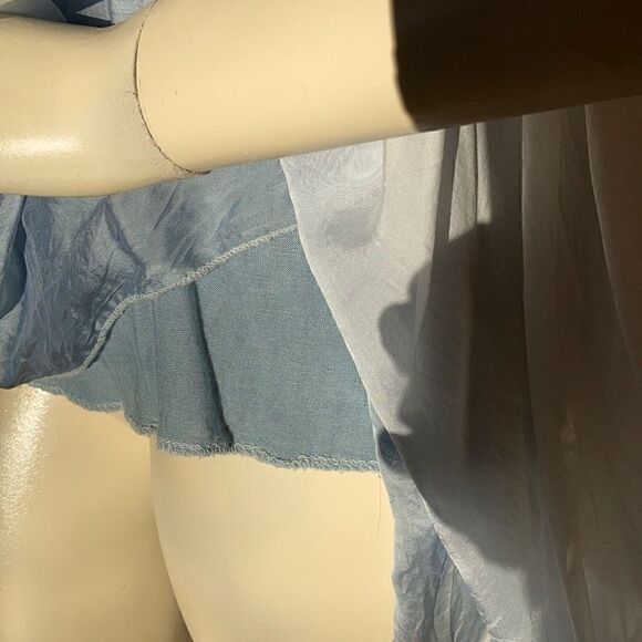 Vintage sheer Blouse Peach Fuzz Blue silk two piece layered Ombré Top size Small - Picture 15 of 16